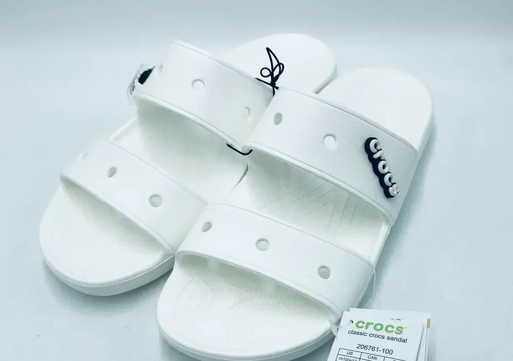 Crocs Men's 11 Classic Sandals Slip On White w/ Jibbitz Charm NWT